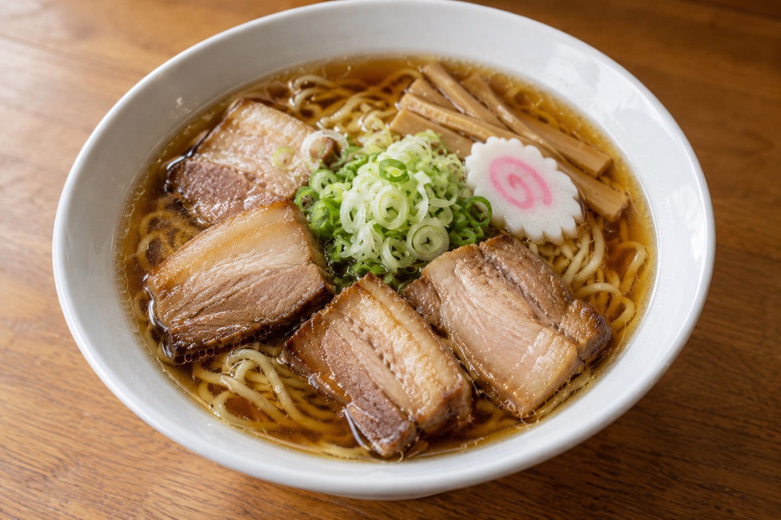 厚切りチャーシューをのせた醤油ラーメンのイメージ