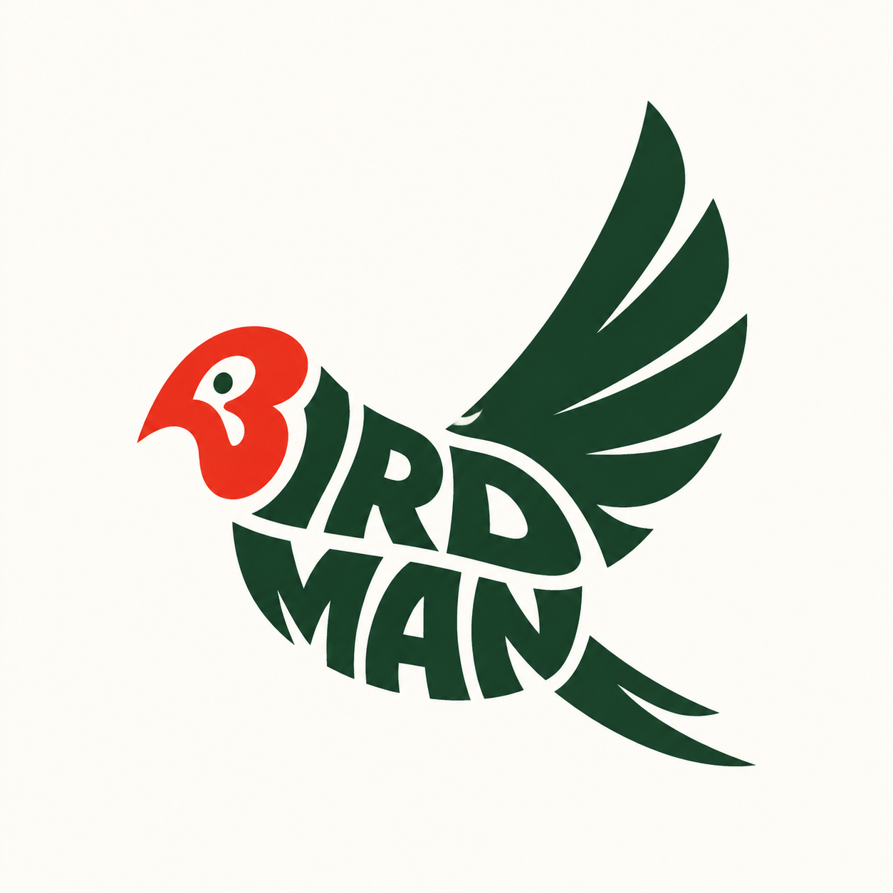 BIRD MANの文字で飛ぶ鳥を形作ったフライングバードロゴ