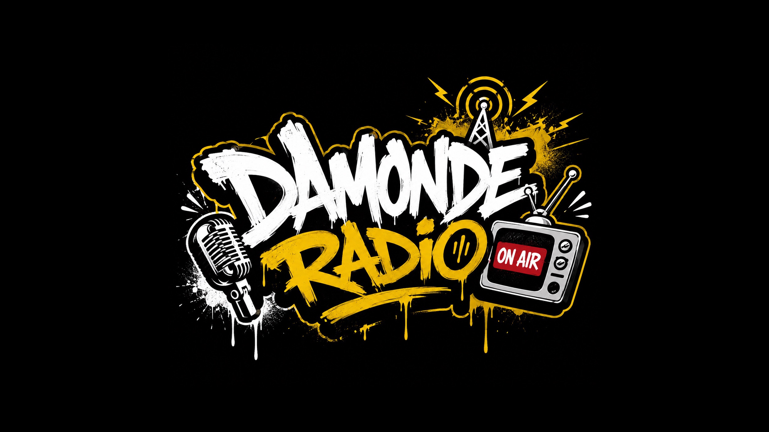 黒地に白と黄色で描かれたDAMONDE RADIOの番組ロゴ