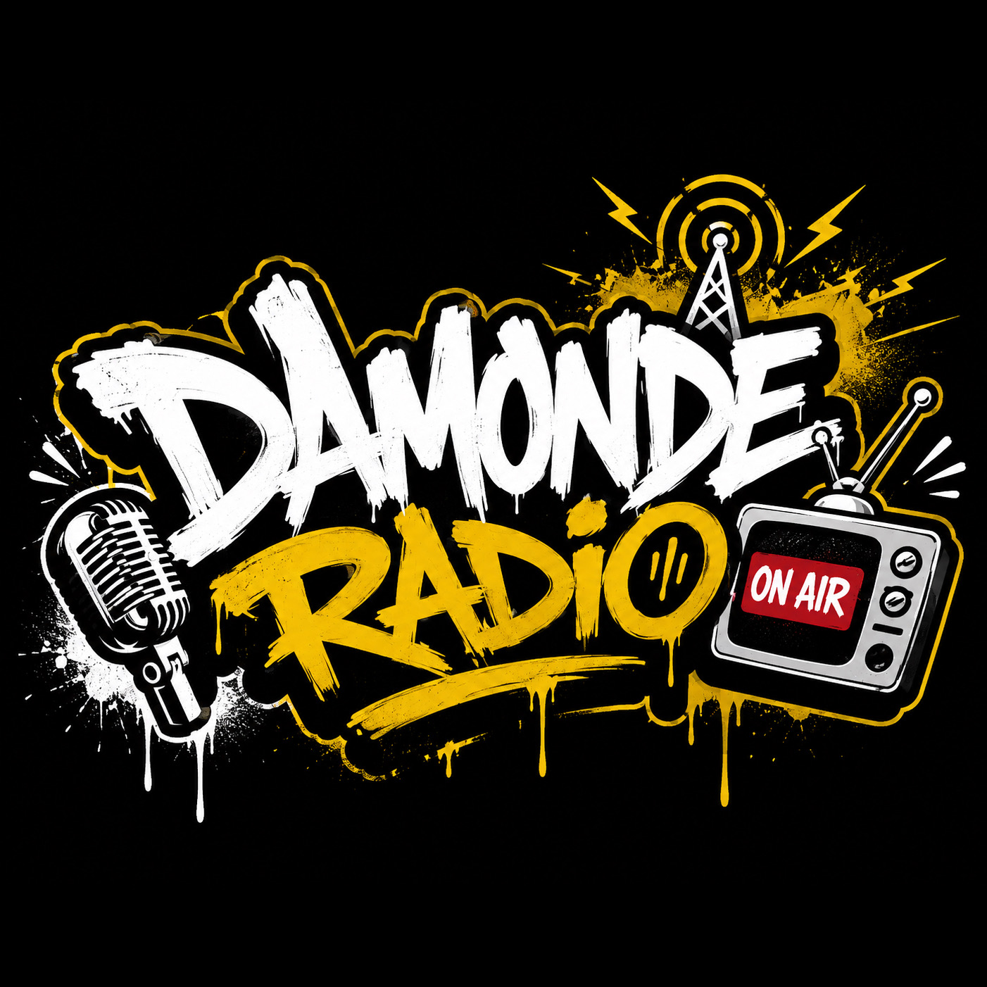 黒と黄色で描かれたDAMONDE RADIOの番組カバー